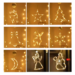 Christmas LED Star Bell Snowman Santa Suction Cup Fairy Light Home Window Decor - 5