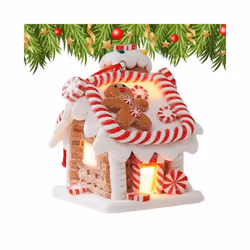 Gingerbread House Tree Topper Light Up Mini Gingerbread House Ornaments Soft Clay Fairy Tale Candy House For Christmas Tree