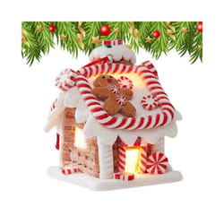 Gingerbread House Tree Topper Light Up Mini Gingerbread House Ornaments Soft Clay Fairy Tale Candy House For Christmas Tree