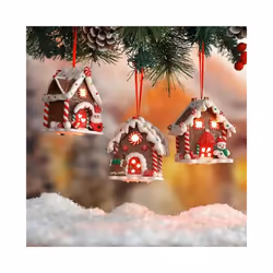 Gingerbread House Tree Topper Light Up Mini Gingerbread House Ornaments Soft Clay Fairy Tale Candy House For Christmas Tree