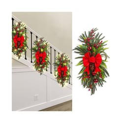 Prelit Stairway Swag Trim Gleamy Pinecone Christmas Swag Wreaths Lights Up Hang Christmas Stair Decor For Home Xmas Decor - With Light Belt, Deep Pink