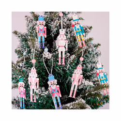 8pcs/box Pink Blue Nutcracker Soldier Wooden Pendants Christmas Tree Hanging Ornament Christmas Decoration Navidad Gift
