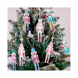 8pcs/box Pink Blue Nutcracker Soldier Wooden Pendants Christmas Tree Hanging Ornament Christmas Decoration Navidad Gift