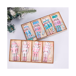8pcs/box Pink Blue Nutcracker Soldier Wooden Pendants Christmas Tree Hanging Ornament Christmas Decoration Navidad Gift