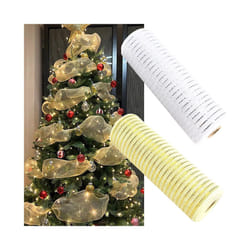 Christmas Ribbon Tree Decoration Mesh Tulle Roll Fabric Pendant Merry Christmas Decor For Home  Xmas Gifts DIY New Year - 26cm 10Yards, Light Yellow