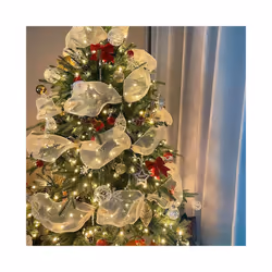 Christmas Ribbon Tree Decoration Mesh Tulle Roll Fabric Pendant Merry Christmas Decor For Home  Xmas Gifts DIY New Year - 26cm 10Yards, Light Yellow