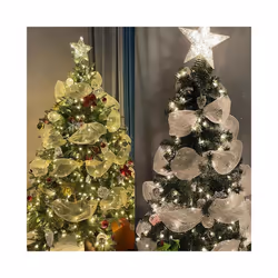Christmas Ribbon Tree Decoration Mesh Tulle Roll Fabric Pendant Merry Christmas Decor For Home  Xmas Gifts DIY New Year - 26cm 10Yards, Light Yellow