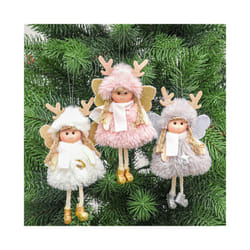Merry Christmas Angel Doll Hanging Ornaments Pink Cute Girls Christmas Tree Plush Decorations Home Party Xmas Tree Pendants