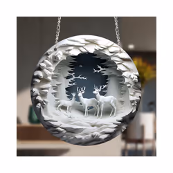 Cross-border Round Acrylic Christmas Decoration 3D Reindeer Hanging Plaque Holiday Wall Decorations - 20cm, NO-5
