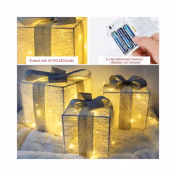Set of 3 Christmas Lighted Gift Boxes,LED Light Up Present Box Decorations for Outdoor Indoor Christmas Tree, Yard, Home Decor