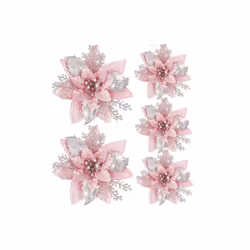 5Pcs Glitter Pink Artificial Flower 14cm Christmas Flowers Head Xmas Tree Ornaments Merry Christmas Decoration New Year For H ...