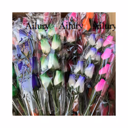 24Pcs Colorful Small Wood Chip Rose Decoration,Xmas Oranment,Table Vase Plug-In,Wedding Gifts,Shopping Mall Present,Hand-Held