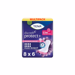 48 x Tena Lady Discreet Maxi Night Incontinence Pads for Women, 8 Packs of 6, with Medium to Heavy Bladder Weakness, Specific ...