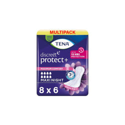 48 x Tena Lady Discreet Maxi Night Incontinence Pads for Women, 8 Packs of 6, with Medium to Heavy Bladder Weakness, Specifically Designed for Night