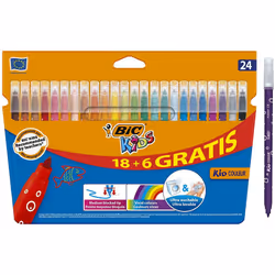 BIC Kids Kid Couleur Felt Tip Colouring Pens - Cardboard Wallet of 24 Ultra-Washable Pens - Assorted Colours - Medium Point