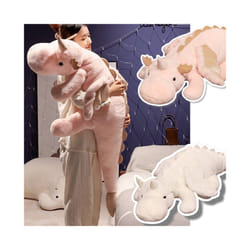 1pc 70-150cm Giant White Dragon Plush Toy With Unicorn Horn Flying Wings Dragons Dinos Hug Throw  Dinos Nap Sleeping Gi - Pink Dragon, about 140-150cm