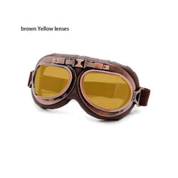 1Pc Retro Vintage Pilot Goggles Motor Protective Gear Glasses Snowboard - brown-Yellow