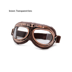 1Pc Retro Vintage Pilot Goggles Motor Protective Gear Glasses Snowboard - brown-Transparent