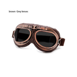 1Pc Retro Vintage Pilot Goggles Motor Protective Gear Glasses Snowboard - brown-Grey