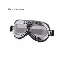 1Pc Retro Vintage Pilot Goggles Motor Protective Gear Glasses Snowboard - black-Silver