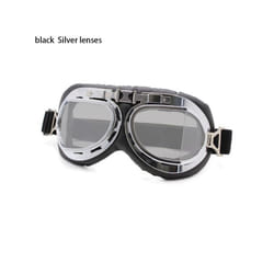 1Pc Retro Vintage Pilot Goggles Motor Protective Gear Glasses Snowboard - black-Silver