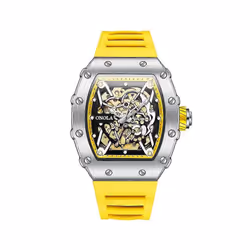 Automatic Mechanical Watch Men Silic Fash Sports Watch Men - Silver yellow