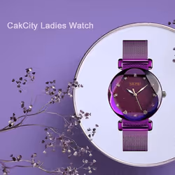 Women's Fashion Starry Sky Watch Luxury Analog Stardust Watches For Girls Casual Luminous Ladies Wrist Watch With Stainless Steel Mesh Band D - Purple