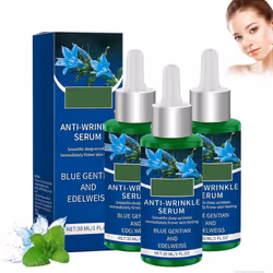 Organic Anti-Wrinkle Serum Blue Gentian & Edelweiss Natural Anti-Ageing Face Serum, Reduces Deep Wrinkles Tightens Skin - 3pc ...