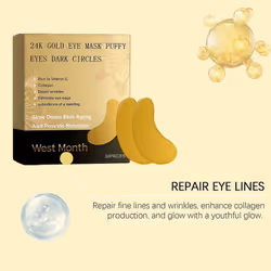 24k gold eye mask for puffy and dark circlesFirming anti-wrinkle eye mask, hydrating eye mask, rich in vitamin E, collagen and hyaluronic acid - 3pcs