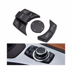Black Car Central Console CIC Multimedia Control Button Cover For BMW - One Set