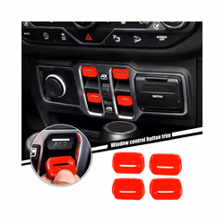 4pcs Window Lift Switch Button Cover Trims Car Interior Window Control - Red