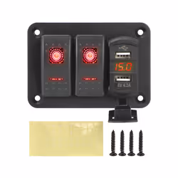 24V 12V 2Gang Switch Panel Light Toggle USB Charger 3.0 Splitter LED Indicator - Red