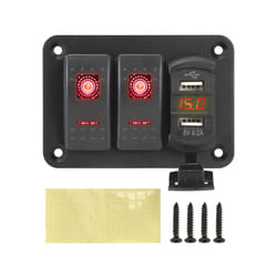 24V 12V 2Gang Switch Panel Light Toggle USB Charger 3.0 Splitter LED Indicator - Red