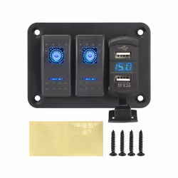 24V 12V 2Gang Switch Panel Light Toggle USB Charger 3.0 Splitter LED Indicator - Blue