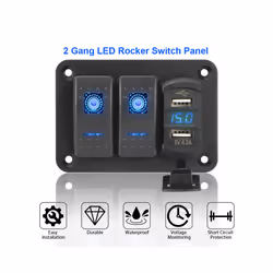 24V 12V 2Gang Switch Panel Light Toggle USB Charger 3.0 Splitter LED Indicator - Blue