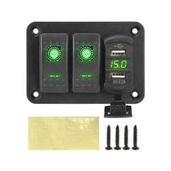 24V 12V 2Gang Switch Panel Light Toggle USB Charger 3.0 Splitter LED Indicator - Green