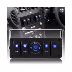 24V 12V Switch Panel 4 Buttons Rotate Holder Lights Toggle USB Chargers - Red