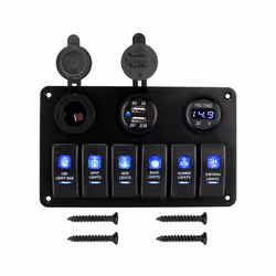 6 Buttons Switch Panel for Car Marine Boat Light Toggle LED Digital Voltmeter - Blue
