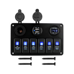 6 Buttons Switch Panel for Car Marine Boat Light Toggle LED Digital Voltmeter - Blue