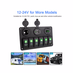 6 Buttons Switch Panel for Car Marine Boat Light Toggle LED Digital Voltmeter - Blue