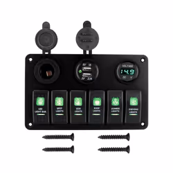 6 Buttons Switch Panel for Car Marine Boat Light Toggle LED Digital Voltmeter - Green
