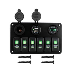 6 Buttons Switch Panel for Car Marine Boat Light Toggle LED Digital Voltmeter - Green