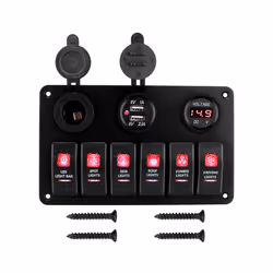 6 Buttons Switch Panel for Car Marine Boat Light Toggle LED Digital Voltmeter - Red