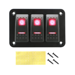 Overload Protection 3 Gang Rocker Switch Panel ON/OFF Lights DC 12V/24V - Red