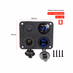 24V 12V Switch Panel 8 Buttons Car Light Toggle USB Chargers Power Adapter - 4 in 1 B