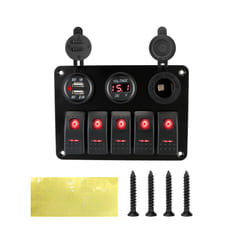 With Fuse USB Chargers Socket 12V 24V Car Light Toggle 5 Buttons LED Rocker - Red