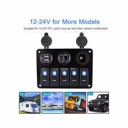 With Fuse USB Chargers Socket 12V 24V Car Light Toggle 5 Buttons LED Rocker - Red