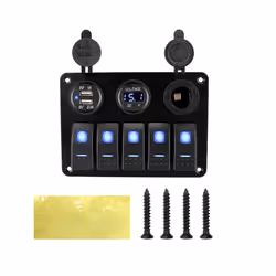 With Fuse USB Chargers Socket 12V 24V Car Light Toggle 5 Buttons LED Rocker - Blue