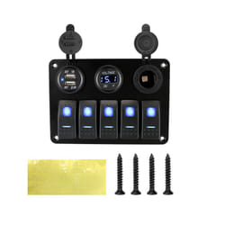 With Fuse USB Chargers Socket 12V 24V Car Light Toggle 5 Buttons LED Rocker - Blue