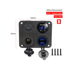 24V 12V 6 Buttons Switch Panel With Digital Voltmeter Tester USB Chargers - 4 IN 1 B